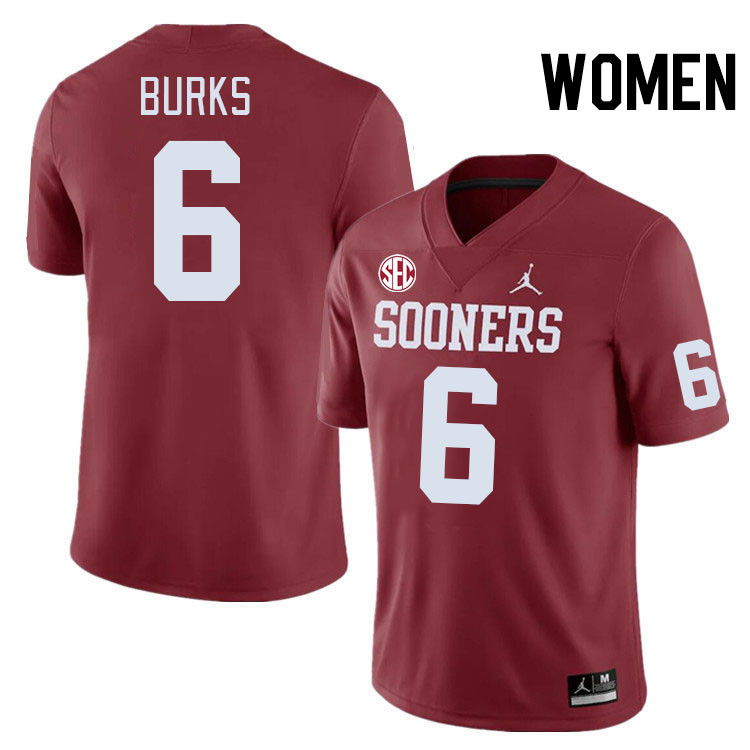 Women #6 Deion Burks Oklahoma Sooners 2024 SEC Conference College Football Jerseys-Crimson